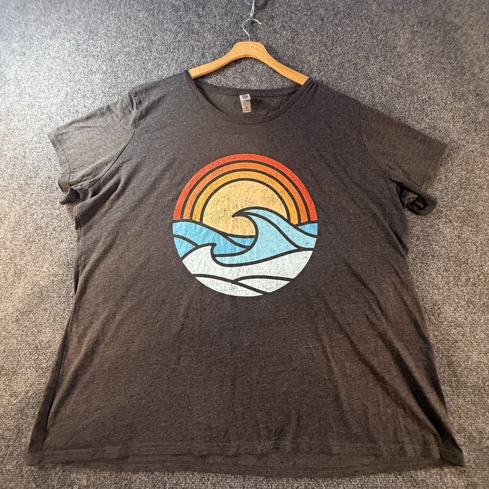 Instant Message Womens Plus 3XW Gray Retro Sunset Wave Graphic T Shirt